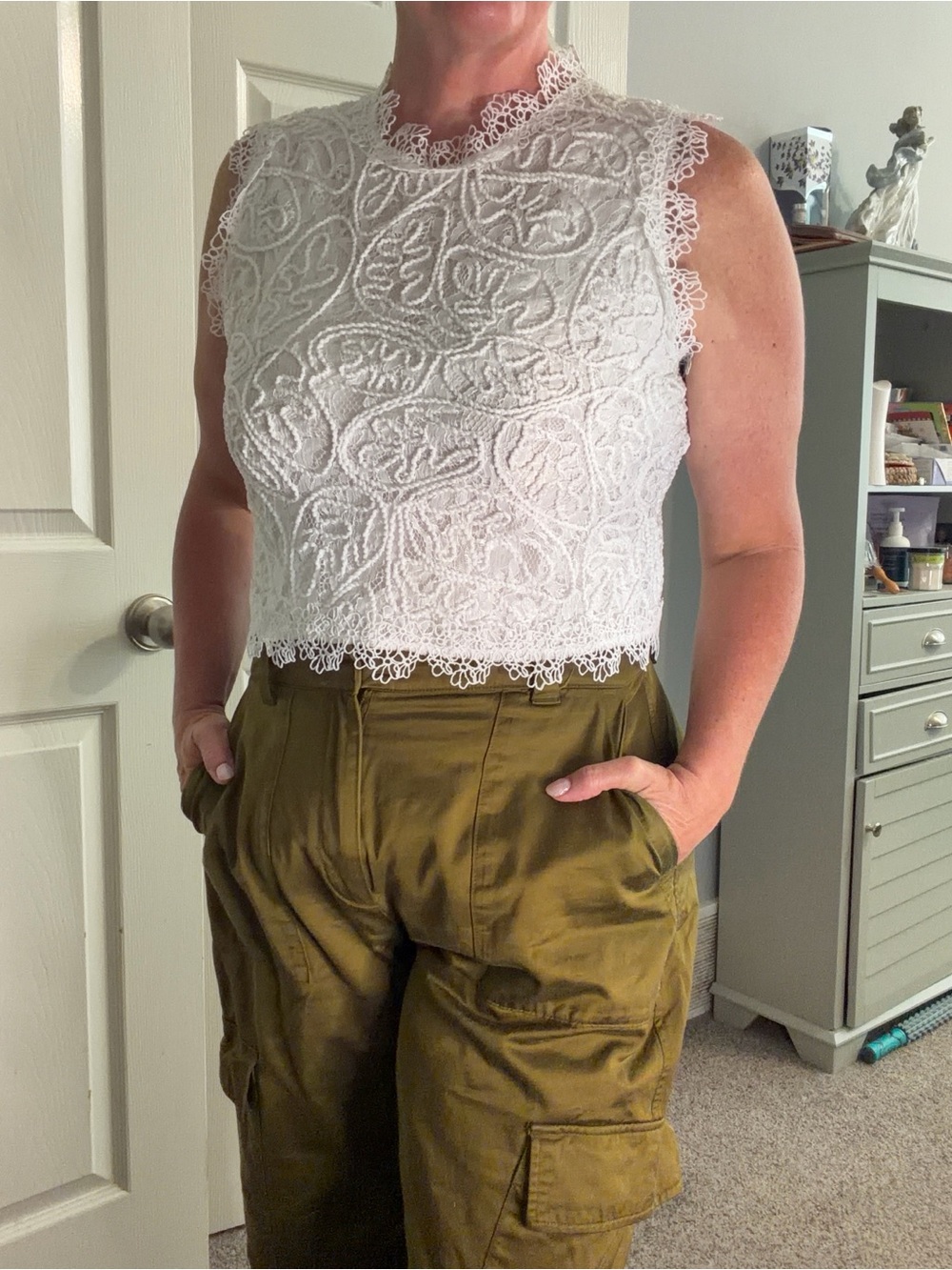 White Lace Crochet Sleeveless Zippered Top - Chicwish
